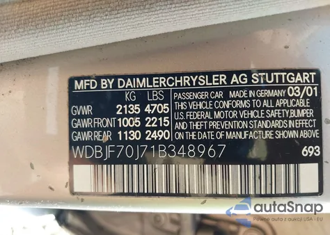 2001 Mercedes-Benz E 430 z USA, uszkodzony, nr VIN WDBJF70J71B348967